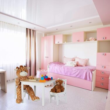 Relaxdays Kindertisch mit 2 Stühlen, 3-teiliges Set, robuste Kindermöbel, MDF, weiß/Natur, 48x60x60 cm