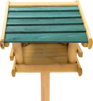 Relaxdays Vogelhaus mit Ständer HBT 100 x 37 x 43 cm Vogelhäuschen aus Holz als Vogelfutterhaus für Zaunkönig und Eichelhäher schicke Vogelfutterstelle und Vogelvilla mit grünem Dach, Natur