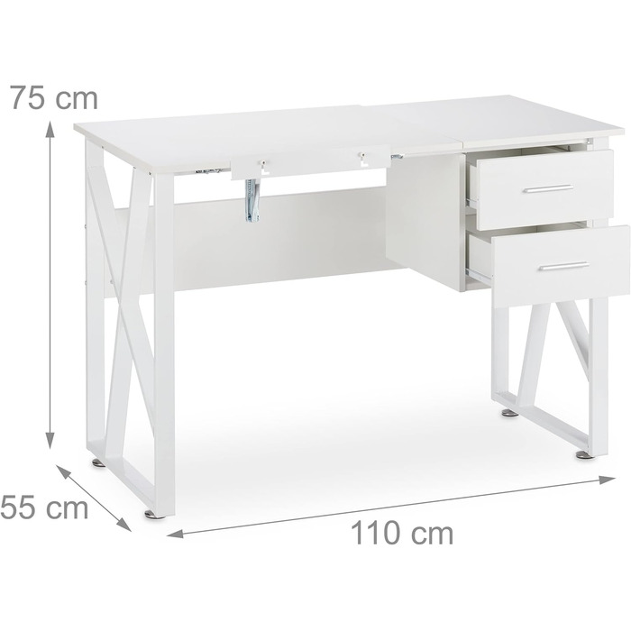 Relaxdays Schreibtisch neigbar, verstellbare Arbeitsfläche, Laptoptisch oder Zeichentisch, HBT 75x110x55cm, weiß