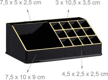 Relaxdays  x Make Up Organizer mit Schubladen, stapelbarer Schmuckkasten für Make Up, Acryl Schminkaufbewahrung,     Stück (1, Schwarz-gold, 1 Stück)