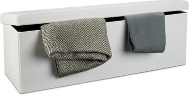 Relaxdays Faltbare Sitzbank XL Kunstleder, 38x114x38 cm, Sitztruhe mit Stauraum, weiß