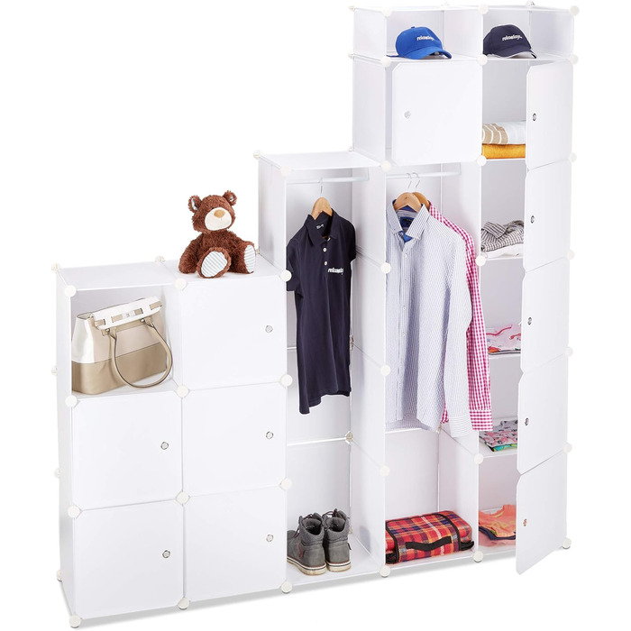 Relaxdays Kleiderschrank, 18 Fächer, 145x200 cm, weiß