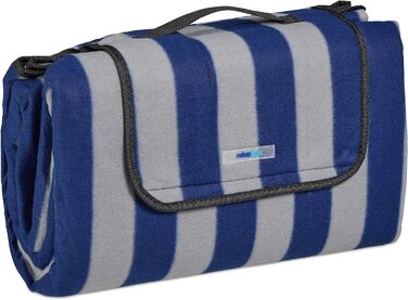 Relaxdays XXL Picknickdecke, 200x200, Fleece Stranddecke, wärmeisoliert, wasserdicht, Badedecke, Tragegriff, blau-grau