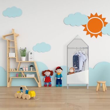 Relaxdays Kinder Kleiderständer, Kleiderstange Kinderzimmer, mit Ablage, HBT: 117x48x30 cm, Kindergarderobe, grau/weiß