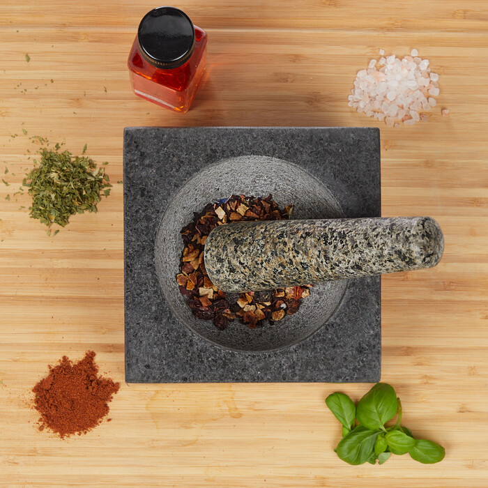 Relaxdays Eckiger Mörser mit Stößel aus Granit