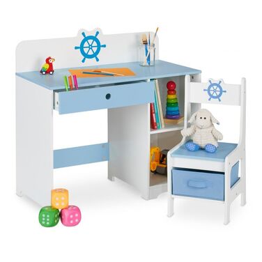 Relaxdays Kinder Schreibtisch und Stuhl Seefahrt