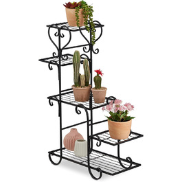 Relaxdays Blumenregal Metall, Vintage, 75x56x23 cm, 5 Ablagen, schwarz, Eisen