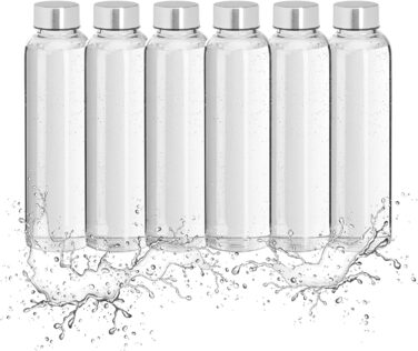 Relaxdays 6er Set Trinkflasche Glas, Wasserflasche mit Hülle, 500ml, spülmaschinenfest, wasserdicht, transparent/schwarz