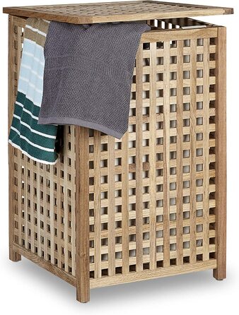 Relaxdays Wäschesammler mit Deckel, 75 L Stoff-Wäschesack, Walnussholz, HBT: 67,5x45,7x45,7 cm, Wäschesortierer, natur