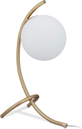 Relaxdays Tischlampe Kugel, geschwungen, Metall & Glas, E27, Lampe Schlafzimmer, Wohnzimmer, Nachttischlampe, gold/weiß, 10034190, 40 x 15 x 22.5 cm