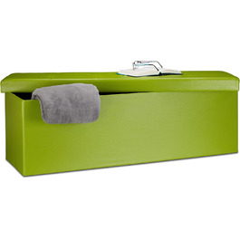 Relaxdays Faltbare Sitzbank XL Kunstleder, 114x38x38 cm, Sitztruhe mit Stauraum, Grün