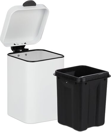 Relaxdays Kosmetikeimer Wandmontage, 6 Liter, Absenkautomatik, Inneneimer, Metall, eckiger Badezimmer Mülleimer, weiß
