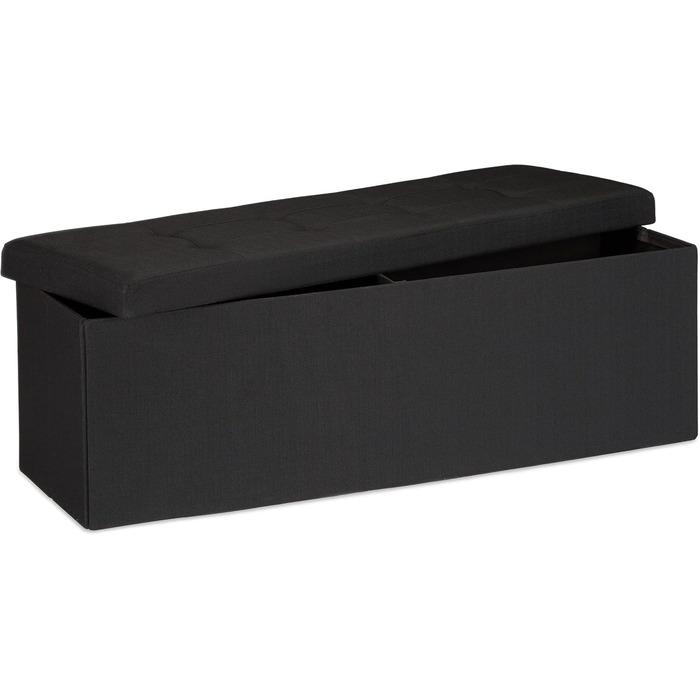 Relaxdays Faltbare Sitzbank XXL, Sitzcube mit Stauraum, Leinen, 38x114x38 cm, Schwarz