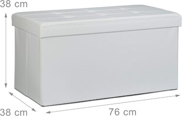 Relaxdays Faltbare Sitzbank, 2-Sitzer mit Stauraum, Kunstleder, 300 kg belastbar, weiß