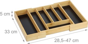 Relaxdays Besteckkasten, ausziehbar, 5-7 Fächer, Bambus & MDF, Natur/schwarz