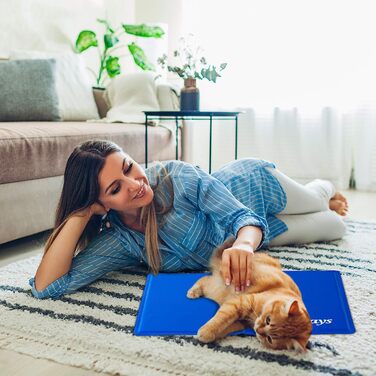 Relaxdays Kühlmatte Hund, selbstkühlend, abwischbar, robust, mit Gel, Kühldecke für Tiere, Kältedecke  blau, Polyester (50 x 90 cm)