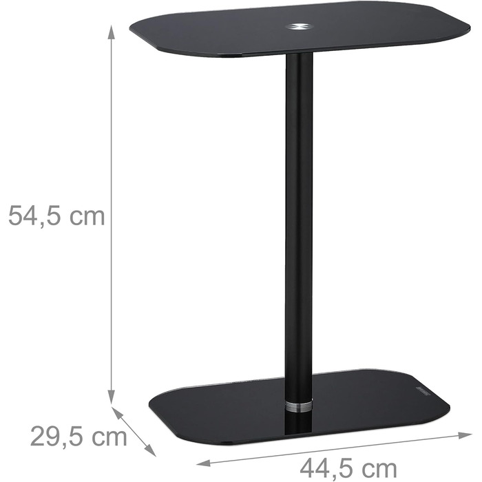 Relaxdays Beistelltisch, Glas & Stahl, HxBxT: 54,5 x 44,5 x 29,5cm, Sofatisch für Wohnzimmer, abgerundete Ecken, schwarz