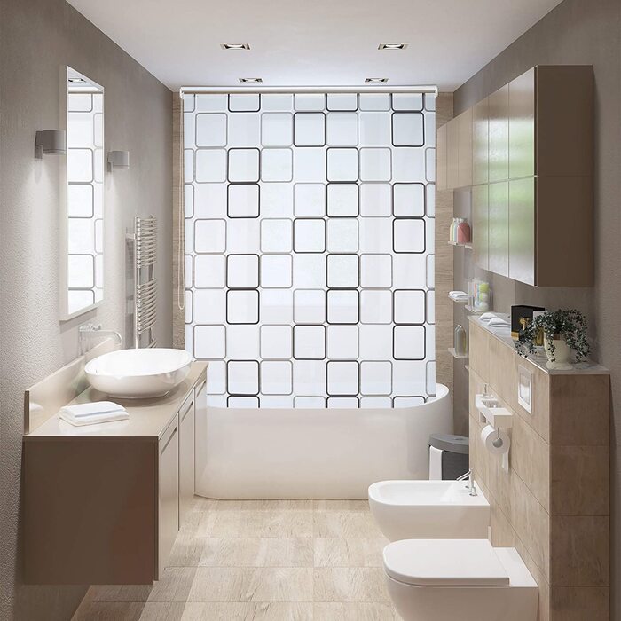 Relaxdays Duschrollo Square, wasserabweisend, Retro Badrollo Wanne u. Dusche, Deckenmontage, 80x240 cm, semitransparent (240 x 160 x 5 cm)