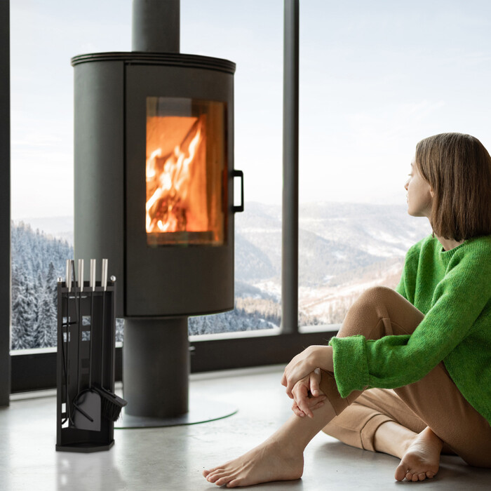 Relaxdays 5-teiliges Kaminbesteck in Schwarz