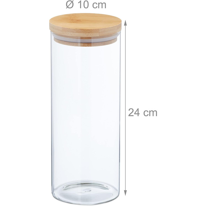 Relaxdays Glasdosen, 3er Set, 1350 ml, luftdicht, transparent/natur