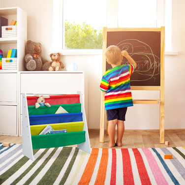 Relaxdays Bücherregal für Kinder mit Stofffächern