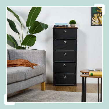 Relaxdays Kommode Holzoptik mit Stoffschubladen