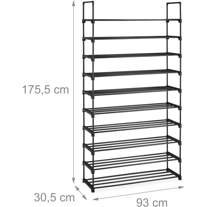 Relaxdays XXL Schuhregal, 10 Ebenen, modular, HxBxT: 175,5 x 93 x 30,5 cm, Metall, (Schwarz)