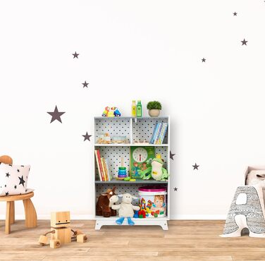 Relaxdays Kinderregal für Spielsachen & Bücher, HBT: 90x60x30 cm, 4 Fächer, Mädchen & Jungen, Spielzeugregal, weiß/grau