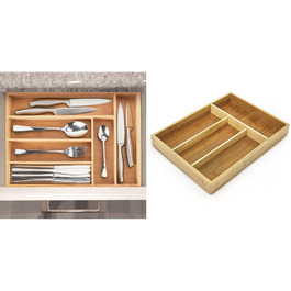 Relaxdays Besteckkasten, Schubladeneinsatz mit 6 Fächern, für Küchenbesteck, Bambus, HxBxT 5 x 25,5 x 35,5 cm, natur (Bundle mit Besteckkasten mit 4 Fächern)