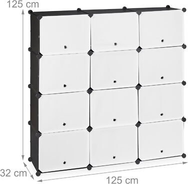 Relaxdays Schuhschrank, 24 Fächer, modular, Kunststoff & Metall, 125x125x32 cm, schwarz-weiß