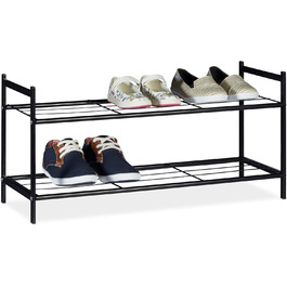 Relaxdays Schuhregal SANDRA, 2 Ebenen, für 6 Paar Schuhe, Metall, Schuhablage, HBT: ca. 33,5 x 69,5 x 26 cm, schwarz, Metallregal 2 Ablagen