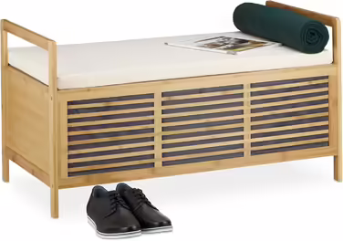 Relaxdays Sitzhocker mit Stauraum, Bambus, 46x50,5x50 cm, natur
