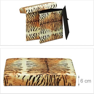 Relaxdays Faltbarer Sitzhocker 38 cm, stabil, trendige Motive, Kunstleder, Stauraum, Deckel, Tiger gelb