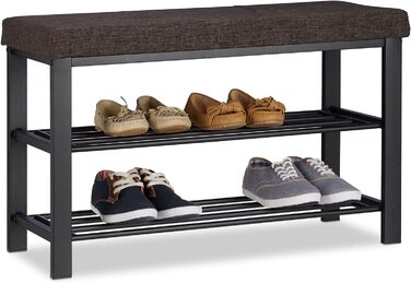 Relaxdays Schuhbank, Sitzpolster, offen, 2 Ebenen, Metall, HBT: 50x81x32cm, braun