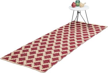 Relaxdays Teppich, Baumwolle, 80x200 cm, rutschfest, handgewebt, Rauten Muster, Teppichläufer, Flur, Küche, (Beige/Rot)