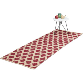 Relaxdays Teppich, Baumwolle, 80x200 cm, rutschfest, handgewebt, Rauten Muster, Teppichläufer, Flur, Küche, (Beige/Rot)