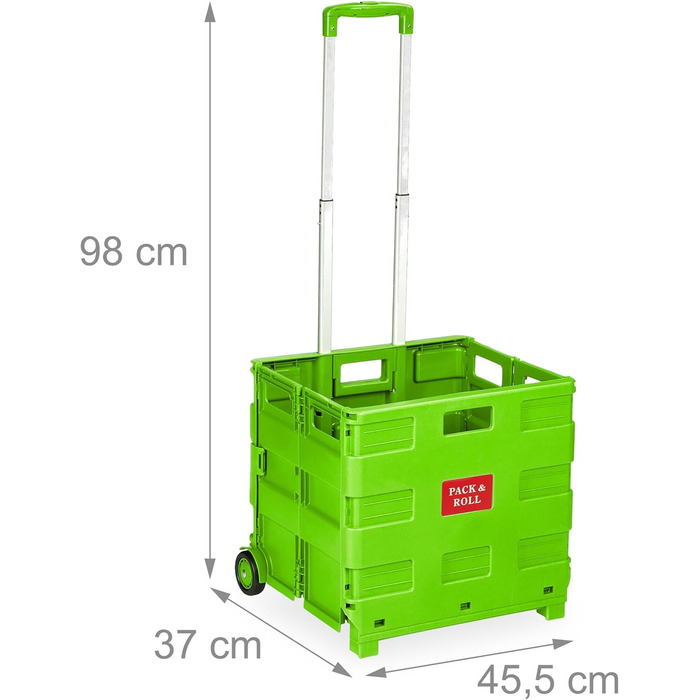 Relaxdays Einkaufstrolley, Klapptrolley, 35 kg, Faltbar, Rolltrolley (Grün)