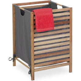 Relaxdays Wäschekorb Holzgestell, 60 L Stoffbeutel, HxBxT: 63,5 x 43 x 43 cm, ohne Deckel, Wäschesammler, Natur/grau