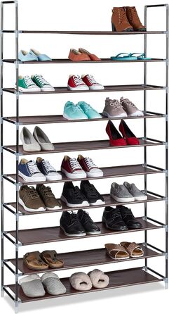 Relaxdays Schuhregal Stoff, HBT: 175,5x100x29 cm, für 50 Paar Schuhe, 10 Etagen, Stecksystem, XXL Schuhgestell, (Braun)