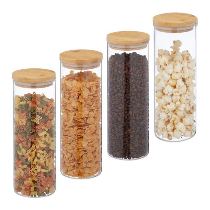 Relaxdays 4er Set Vorratsgläser mit Deckel 1600 ml