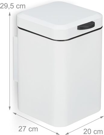 Relaxdays Kosmetikeimer Wandmontage, 6 Liter, Absenkautomatik, Inneneimer, Metall, eckiger Badezimmer Mülleimer, weiß