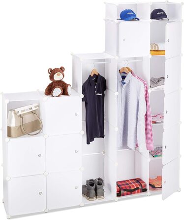 Relaxdays Kleiderschrank, 18 Fächer, 145x200 cm, weiß