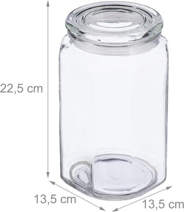 Relaxdays Vorratsgläser, 6er Set, 2,4 l, achteckige Dosen, luftdicht, transparent