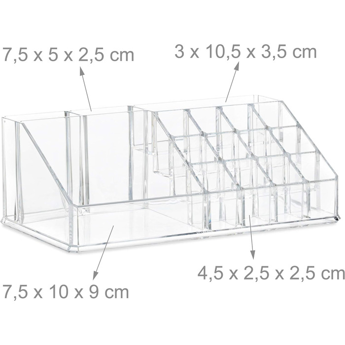Relaxdays  x Make Up Organizer klein, 2-teilige Schminkaufbewahrung mit 3 Schubladen, stapelbares Kosmetikregal,    9 x 23.5 x 4 cm (1, Transparent, 19 x 23.5 x 14 cm)