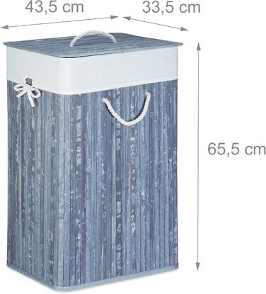 Wäschekorb Bambus, mit Deckel, XL, 83 L, faltbar, 65,5x43,5x33,5 cm, blau (Grau, Creme, 2)