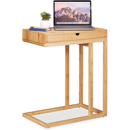 Relaxdays 68 x 55 x 35 cm, Beistelltisch Bambus mit großem Schubfach, moderner Stil, Wohnzimmertisch, H x B x T, Natur
