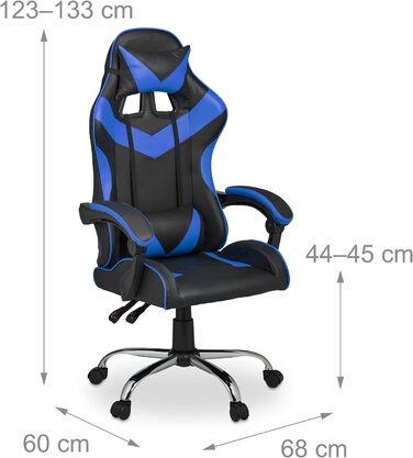 Relaxdays Gaming Stuhl, Racing Look, drehbar, höhenverstellbar, Kopf-& Lendenkissen, HxBxT: 133x68x60 cm, schwarz-blau