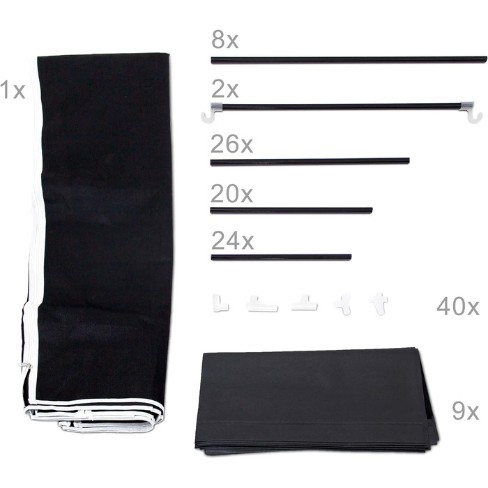 Relaxdays  x Faltschrank Valentin XXL, Stoffschrank, 2 Kleiderstangen, 9 Ablagen, Kleiderschrank, HBT 73 x 48 x 42,5 cm,     Stück (1, Schwarz, Weiß, 173 x 148 x 86 cm)