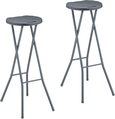 Relaxdays Barhocker 2er Set, Rattan-Optik, klappbar, Kunststoff/Stahl, 80x34x45 cm, grau