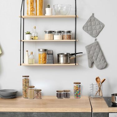 Relaxdays Vorratsdosen, 300-1500 ml, Drehverschluss, Glas/Akazie, braun/transparent, 5er Set